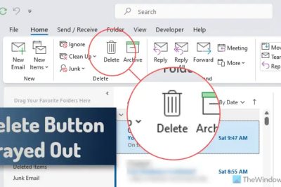 outlook delete button grayed out
