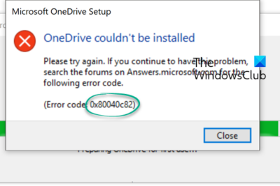 OneDrive Error Code 0x80040c82